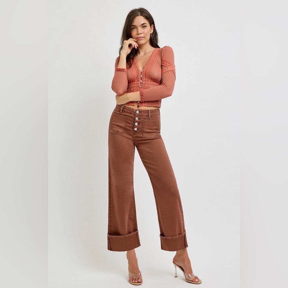 Wide Leg Patch Pocket Button Fly Jeans - Risen